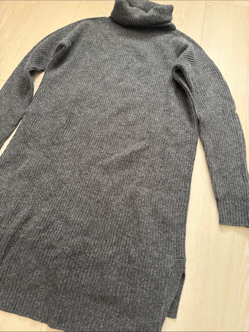 Madewell Dark Merino Wool Charcoal Ribbed Turtleneck Sweater Dress - Picture 9 of 9